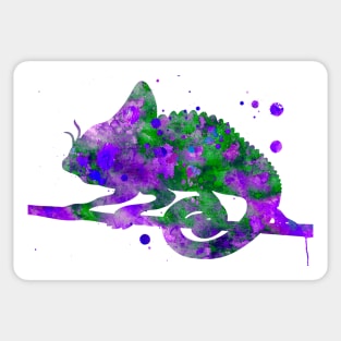 Chameleon Watercolor Painting Green Purple Sticker